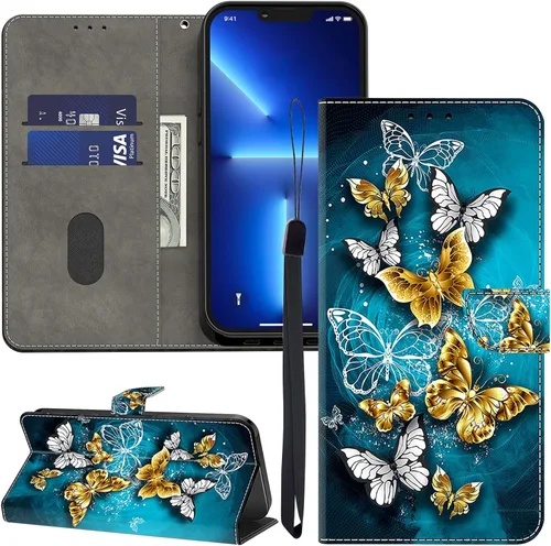 Vista 10 de ALILANG Funda para iPhone 13 Mini/iPhone 12 Mini de 5.4 pulgadas con soporte para tarjeta de crédito, funda magnética protectora de piel sintética
