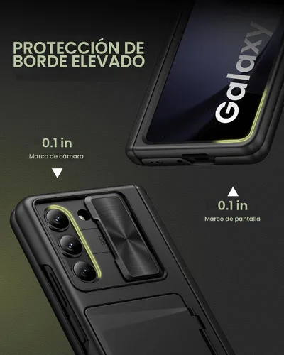 Vista 7 de Funda para Samsung Galaxy Z Fold 5 con tarjetero y cubierta para cámara deslizante, protector de pantalla integrado y protección de bisagra, funda