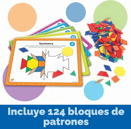 Vista 2 de Learning Resources Juego de actividades matemáticas con bloques de patrones, 144 piezas, a partir de 5 años, juegos educativos de jardín
