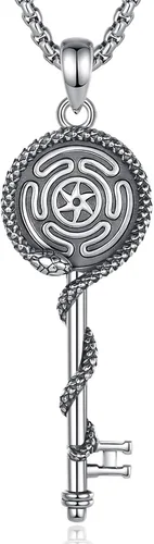 Vista 91 de EUDORA Collar de plata de ley 925 con moneda Hécate, Athena, Perséfono, Nyx, diosa de la luna triple, diosa celta, rueda de Hécate, llave, regalo