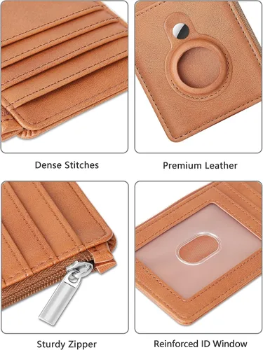 Vista 4 de Cartera delgada minimalista con bolsillo frontal, bloqueo RFID, tarjetero con ventana para identificación, 6 ranuras para tarjetas, cartera