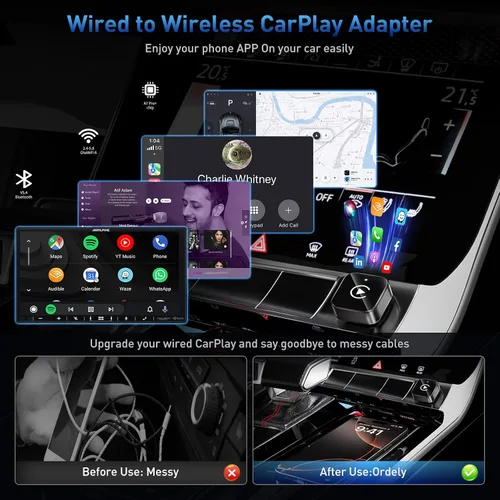 Vista 4 de iGENJUN Adaptador inalámbrico CarPlay 2026 actualizado Mini diseño, USB/USB-C Plug & Play convierte CarPlay a inalámbrico - Fácil de usar conexión