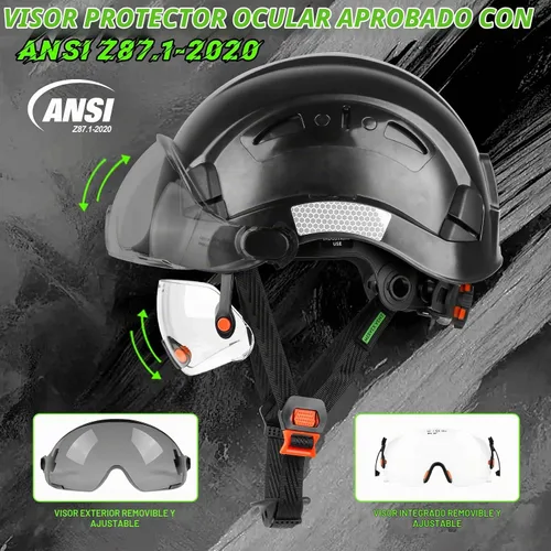 Vista 3 de GREEN DEVIL Casco de seguridad con visera tintada y transparente con ventilación Casco de construcción ABS Cascos de construcción para hombres