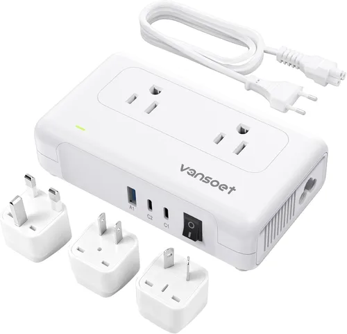 Vista 8 de Convertidor de voltaje de 220 V a 110 V de EE. UU. a Europa para alisadores de cabello y rizador, adaptador de viaje universal con 1 USB A y 2