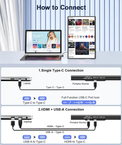 Vista 4 de Extensor de pantalla para portátil de 16", monitor portátil IPS Negro