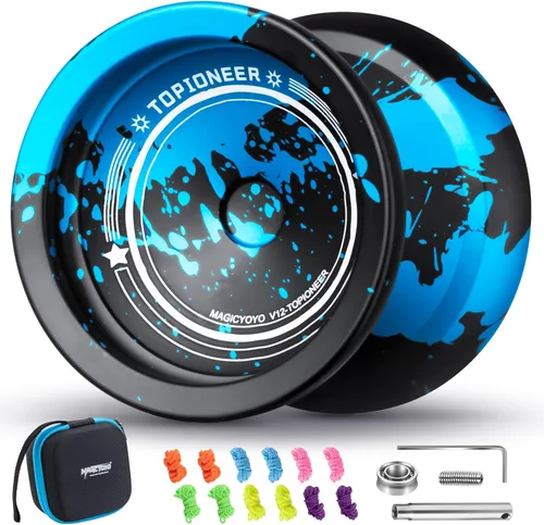 Vista 15 de MAGICYOYO Responsive Yoyos - Paquete de 2 yoyos de metal V12 + yoyo de plástico K2 verde brillante, yoyo profesional para niños, yoyo de doble