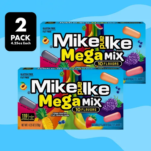 Vista 3 de Mike and Ike Mega Mix, paquete de 2 cajas de dulces de cine de 4.25 onzas cada una, dulces ideales para Mike e Ike para tus películas favoritas