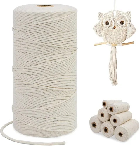 Vista 118 de Cuerda de macramé de una sola hebra de 0.197 in x 110 yardas, cuerda de macramé de algodón natural de 0.197 in, cuerda de algodón grueso para colgar
