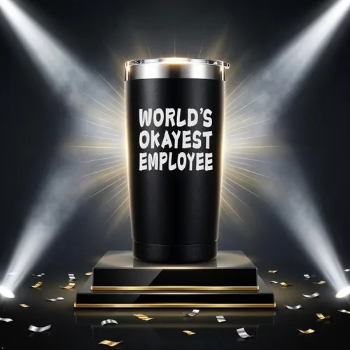 Vista 4 de ARIABLE World's Okayest Employee - Vaso de acero inoxidable de 20 onzas, grabado con láser, divertido regalo para empleados, taza de café aislada al