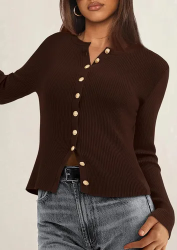 Vista 7 de PRETTYGARDEN Suéteres tipo cárdigan ligeros de otoño para mujer Marrón