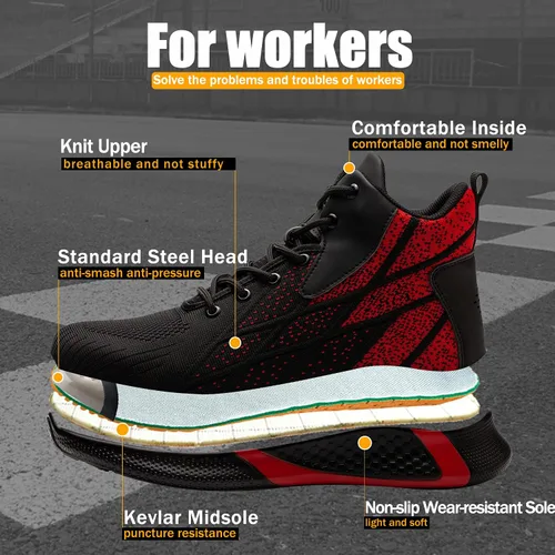 Vista 4 de ARCHINSERT Zapatos de punta de acero para hombres y mujeres, zapatos de seguridad indestructibles, resistentes al deslizamiento, puntera de acero