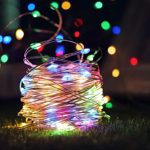 Vista 2 de Paquete de 2 tiras de luces de música activadas por sonido, 100 luces LED de alambre plateado de 33 pies con temporizador remoto para dormitorio