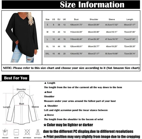 Vista 3 de Fragarn Camisetas con cuello en V para mujer color liso sueltas manga larga cuello en V cuello en V