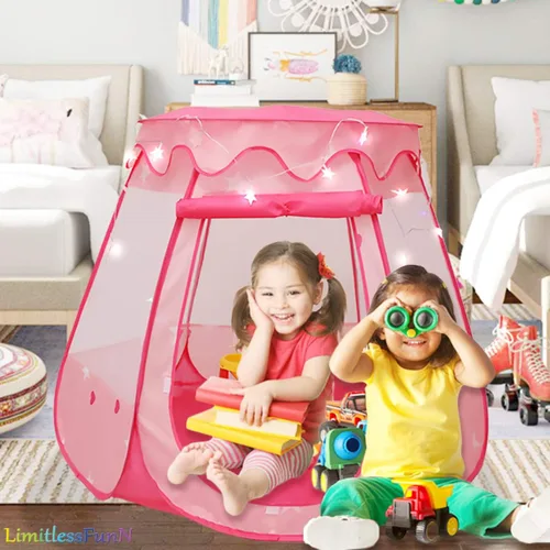 Vista 3 de Princess Pop Up - Tienda de campaña y luces para niños, juguete para piscina de pelotas para niños, 48 x 36 pulgadas