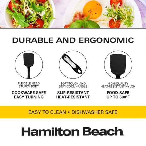 Vista 4 de Hamilton Beach Espátula sólida de plástico duro resistente al calor, mango ergonómico suave al tacto de 14 pulgadas, resistente, espátulas