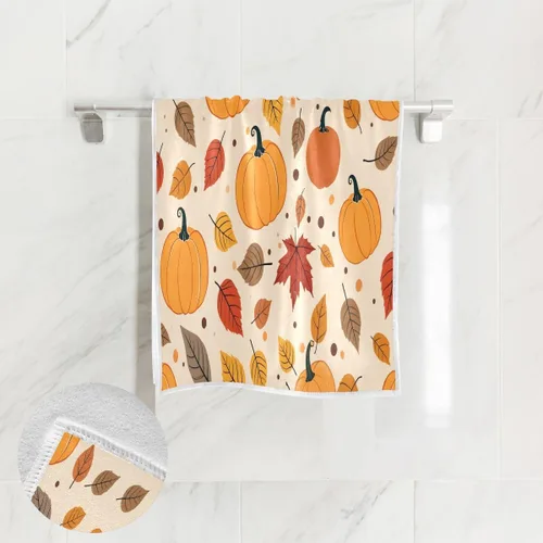 Vista 2 de Toallas de mano con patrón de calabaza y hojas de arce, decoración del hogar, toallas de baño ultrasuaves para baño, 30 x 15 pulgadas