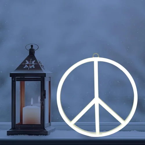 Vista 4 de OSALADI Letrero de paz de neón de 8.66 pulgadas, funciona con pilas, lámpara de noche alimentada por USB, letrero de paz para decoración de pared