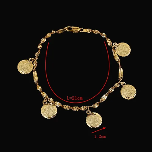 Vista 2 de Pulsera de monedas árabes musulmanes islámicos plateadas en oro para mujeres