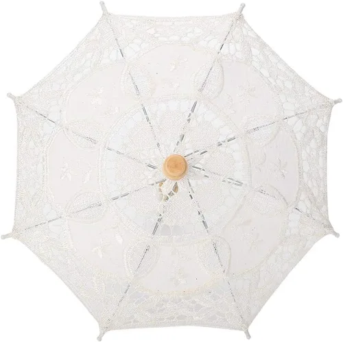 Vista 6 de Paraguas de encaje negro, hecho a mano, plegable, para boda, novia, para mujeres, decoración de fiesta, baile, fotografía, utilería (beige, S)