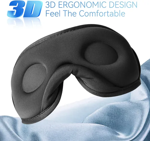 Vista 4 de Cubre ojos Bluetooth 5.0 inalámbricos 3D, audífonos para dormir lavables con altavoces estéreo ultradelgados ajustables, micrófono manos libres
