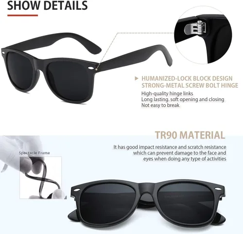 Vista 37 de FEIDUSUN Lentes de sol polarizados para hombre y mujer, lentes de sol retro negros para conducir, pescar, protección UV