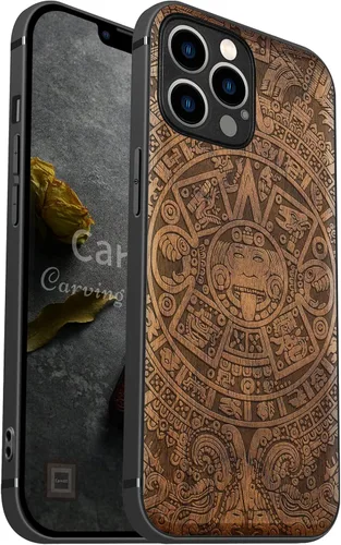 Vista 12 de Carveit Funda magnética de madera para iPhone 12 Pro [madera natural y TPU suave negro] a prueba de golpes, funda de madera única y elegante