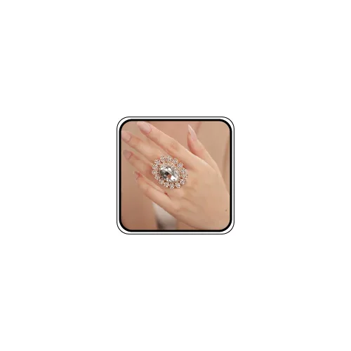 Vista 9 de Anillo de declaración de cristal azul dorado antiguo para mujer, anillo ovalado de diamantes de imitación, anillo de cóctel exagerado, anillo