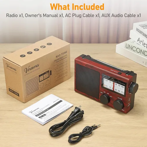 Vista 7 de Radio AM/FM portátil con control de graves, equipada con un altavoz de alta potencia integrado, conector para auriculares y entrada de audio AUX