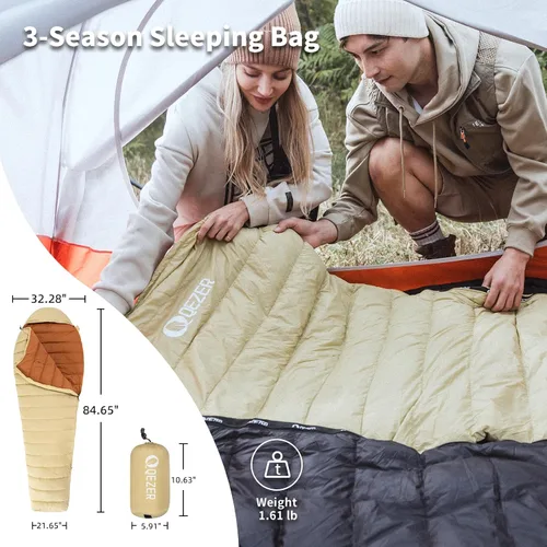 Vista 2 de Ultralight Down Sleeping Bag for Adults, 600 Fill Power Backpacking Warm And Cold Weather, 600 Fill Power Down, Compact Carry, Hiking Camping