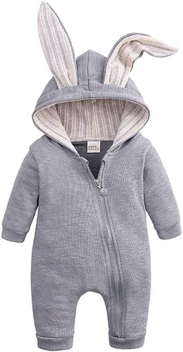 Vista 57 de Simplee Kids Enterizo con diseño de conejo de Pascua con capucha, para bebé, overol con cremallera y orejas largas