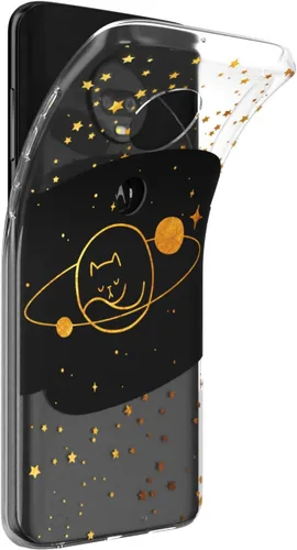 Vista 2 de Mertak Funda para teléfono compatible con Motorola Edge + Moto G9 G8 Plus G7 Play Power Z4 Flexible Gold Design Stars Cover Girl Light Women Slim