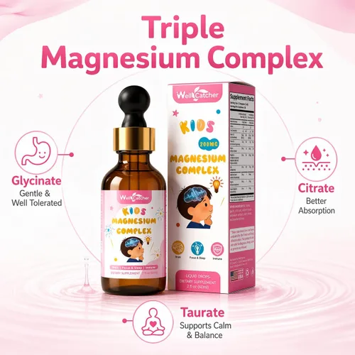 Vista 3 de Gotas de magnesio para niños, complejo de glicinato de magnesio líquido con citrato y taurato, apoyo para la calma y el sueño, apoyo para el cerebro