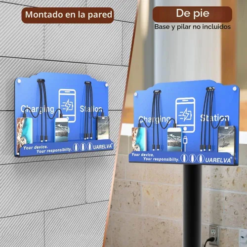 Vista 4 de Estación de carga de teléfono celular montada en la pared 8 puertos de alta velocidad cables de carga Dock con Apple, tipo C, puerto Android