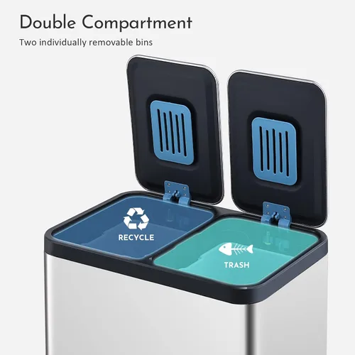 Vista 9 de ELPHECO Cubo de basura de cocina de doble compartimento, 2 cubos de basura de acero inoxidable de 6.6 galones para cocina con 2 cubos y tapas