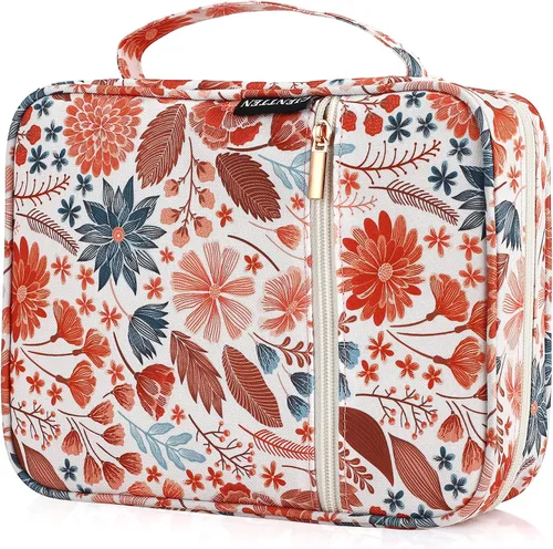 Vista 3 de Funda para la Biblia para mujeres con estampado de flores, funda de transporte para libros de la Biblia con asa duradera, funda acolchada