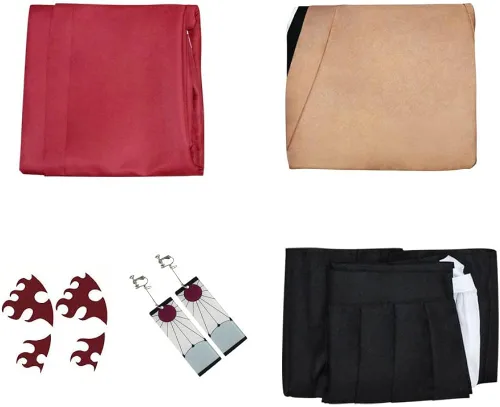 Vista 5 de Tsugikuni Yoriichi - Disfraz de kimono para cosplay con peluca y pendiente, uniforme rojo, conjunto completo de Halloween
