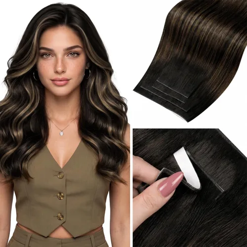 Vista 70 de LaaVoo - Extensiones de cabello humano con cinta adhesiva, color marrón a rubio ceniza, extensiones de cabello humano real, cintas en extensiones