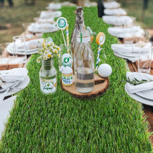 Vista 2 de GLOBREEN Manteles individuales de mesa de césped artificial para decoración de fiesta de golf de Pascua, manteles de mesa de césped artificial verde