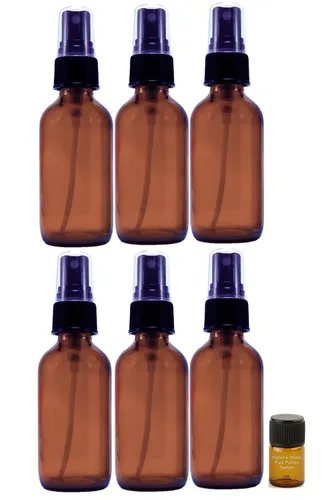 Vista 7 de Perfume Studio Juego de 6 piezas; botellas cuentagotas de vidrio ámbar de 2 onzas con una muestra de fragancia Perfume Studio de 0.07 onzas líquidas
