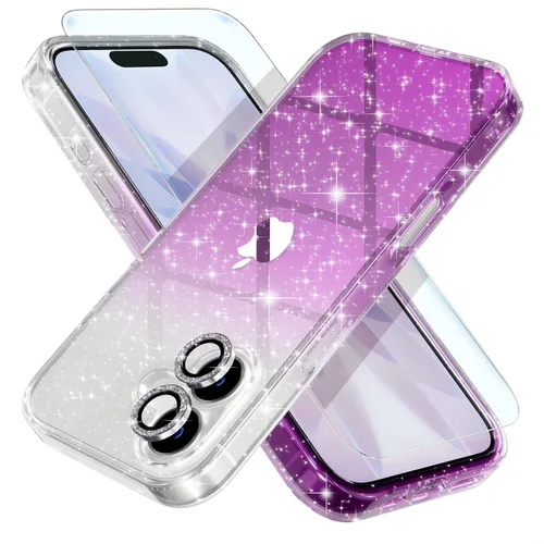 Vista 38 de Choiche, funda para iPhone 14 de mujer, brillante, protección de grado militar, 2 cubiertas de lentes de cámara Diamond, 2 protectores de vidrio