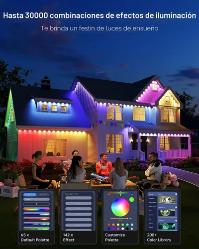 Vista 6 de ASAHOM AI - Luces permanentes para exteriores S107B, 100 pies con 72 luces LED RGBCW, 30,000 efectos de iluminación, controlador con doble salida