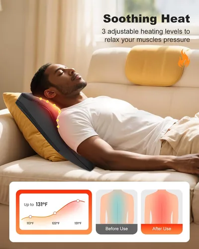 Vista 5 de Snailax Shiatsu Masajeador de espalda con calor, almohada de masaje de Negro tinta