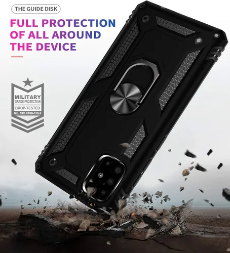 Vista 6 de Funda A71 5G para Samsung Galaxy A71 5G, con anillo de soporte, soporte ajustable, grado militar, protección resistente, a prueba de golpes, Negro