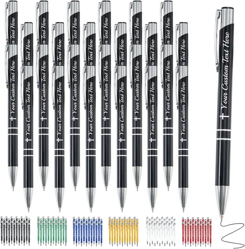 Vista 25 de Bolígrafo personalizado, 1 unidad, bolígrafo personalizado con logotipo de mensaje de nombre comercial grabado, tapa de clic de tinta negra, regalo