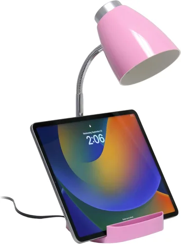 Vista 4 de Simple Designs LD1067-PNK Lámpara de escritorio compartimentada con soporte para iPhone/iPad/Tablet, cuello de cisne flexible, para oficina, sala