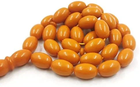 Vista 4 de Tasbih - Rosario musulmán de resina naranja con accesorios de piedra de ónix, pulsera de pavo, cuentas de oración islámica