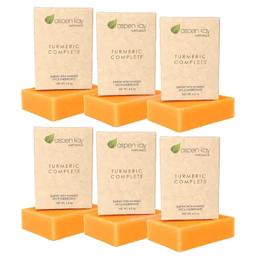Vista 10 de Aspen Kay Naturals Jabón de cúrcuma para cara y cuerpo, hecho con manteca de karité orgánica, manzanilla y caléndula, lavado facial suave