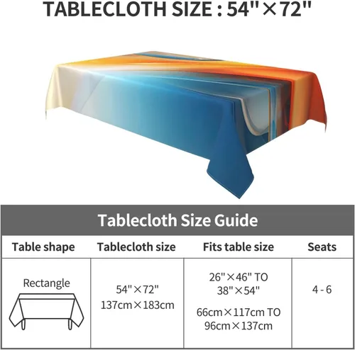 Vista 8 de Mantel rectangular moderno con diseño de arte fluido, naranja, azul, degradado, poliéster, impermeable, reutilizable, patrón abstracto de ondas