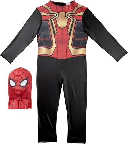 Vista 3 de Marvel Integrated Spider-Man - Disfraz oficial de Halloween para jóvenes, overol impreso de alta calidad con máscara de tela