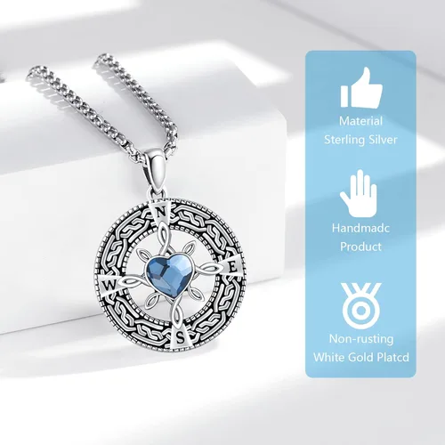 Vista 4 de Collar de brújula para mujer de plata de ley 925 con dije de medallón de brújula con cristalpiedra lunar